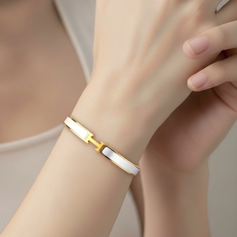 Designer Inspired Gold and White Medium Width Bracelet